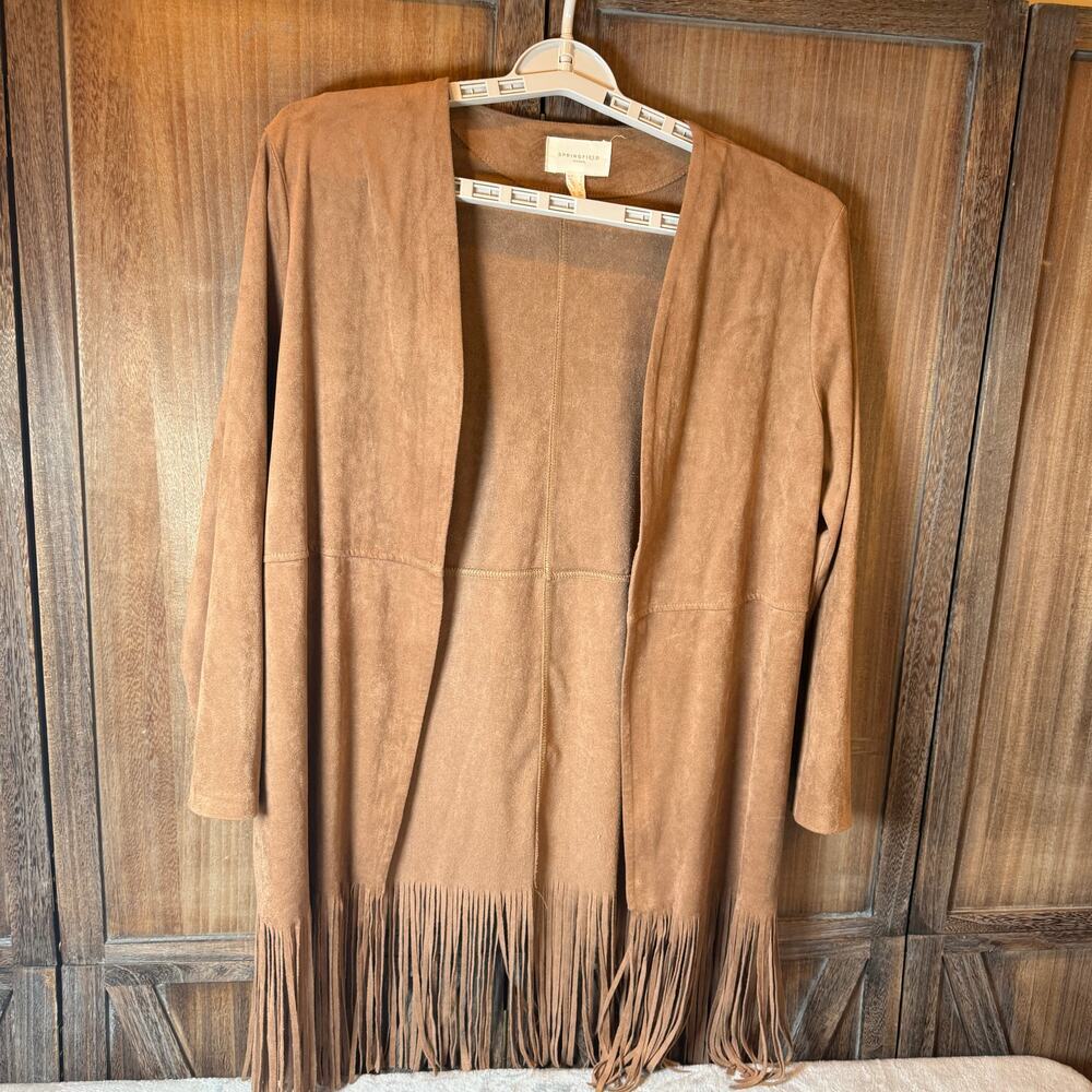 Springfield Woman Brown Faux Suede Fringe Cardigan Boho Western Small